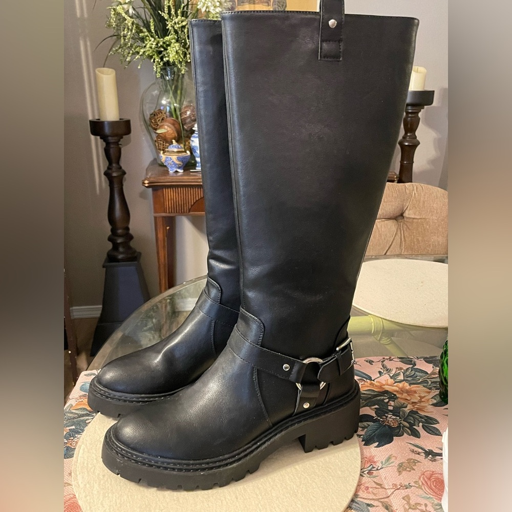 Black Knee-High Vegan Leather Boots